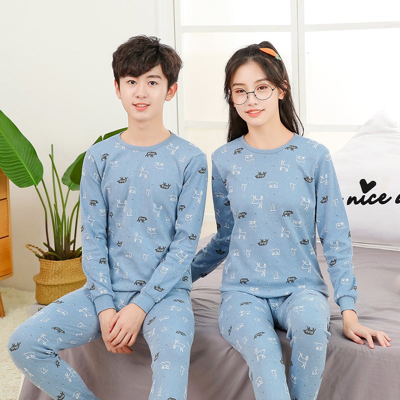 Big Children'S Children'S Clothing Children'S Inner Warm Bottoming Shirt Youth Round Neck Autumn Clothing Autumn Pants Home Clothing Suit - Image 2