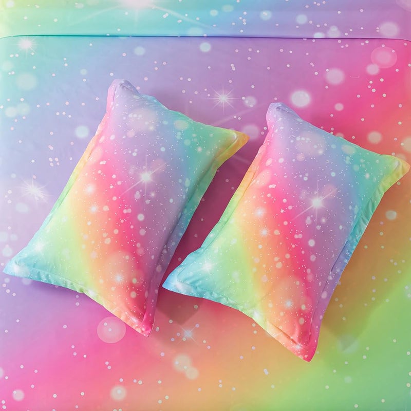 ADASMILE A & S ADASMILE A & S Rainbow Fitted Sheet for Girls 4 Pieces Rainbow Sheets Full for Kids Tie Dye Pastel Glitter Rainbow Bed Sheet for Kids Teens Girls Rainbow Bedding for Girls Sheets with Sparkling Star  - Image 4