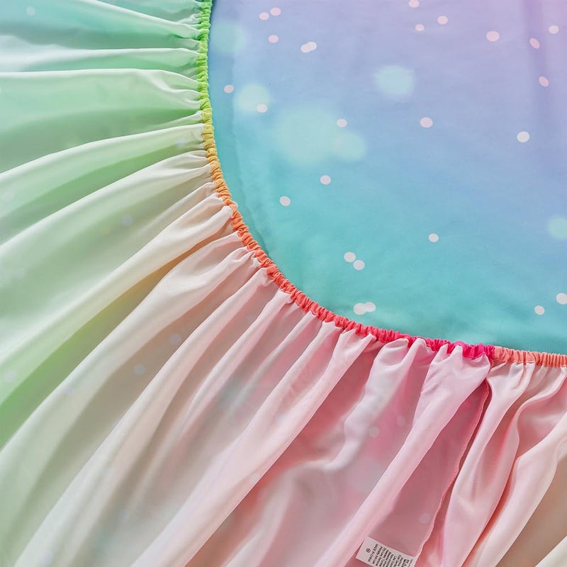 ADASMILE A & S ADASMILE A & S Rainbow Fitted Sheet for Girls 4 Pieces Rainbow Sheets Full for Kids Tie Dye Pastel Glitter Rainbow Bed Sheet for Kids Teens Girls Rainbow Bedding for Girls Sheets with Sparkling Star  - Image 5
