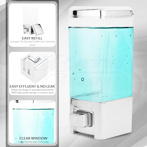 BATH GURU ABS Heavy Duty Wall Mounted Soap Shampoo Conditioner Handwash Gel Liquid Soap Sanitizer Dispenser for Bathroom Basin Kitchen Sinks and Industrial Use (500 Ml, Chrome Plated), Plastic - Image 5