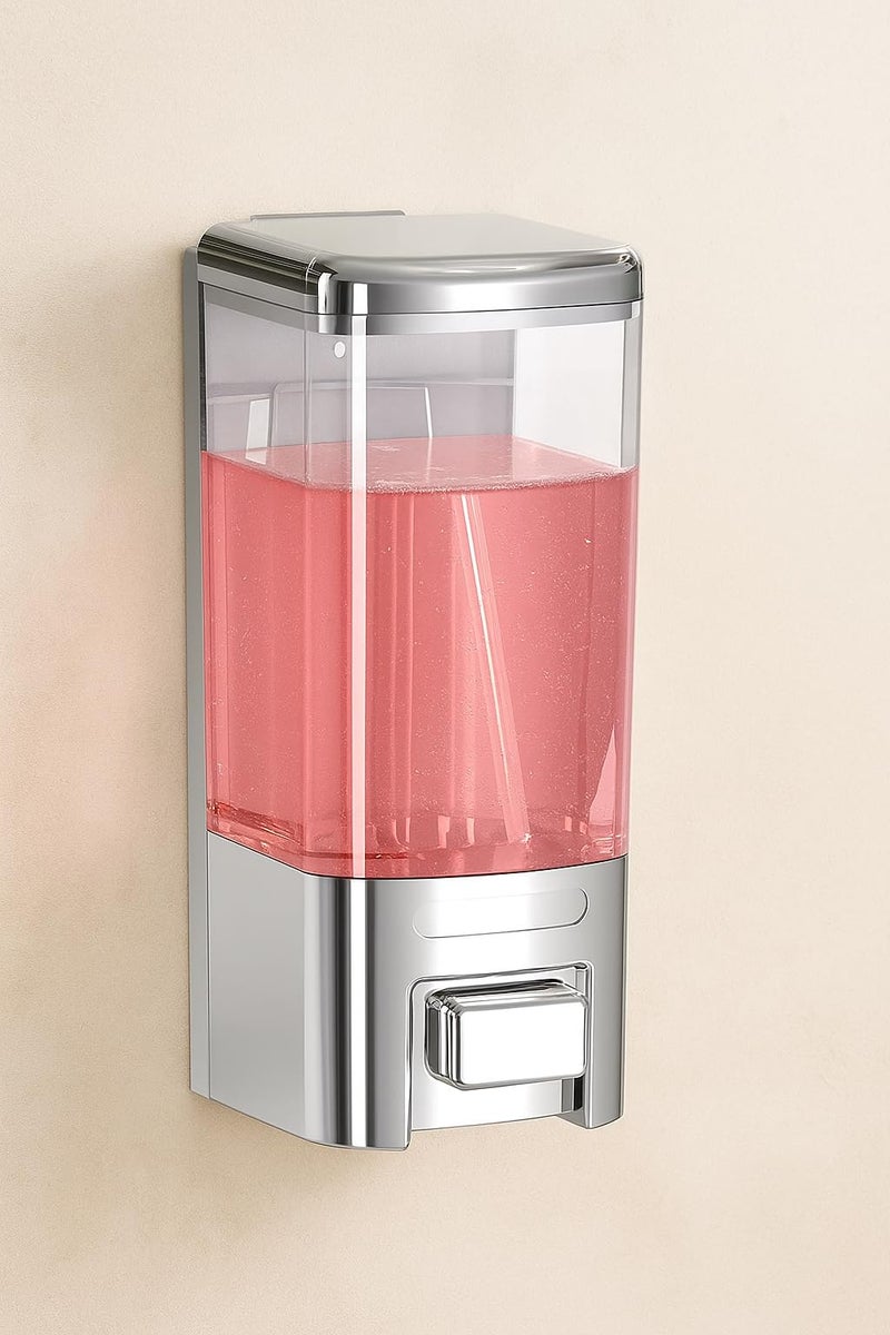 BATH GURU ABS Heavy Duty Wall Mounted Soap Shampoo Conditioner Handwash Gel Liquid Soap Sanitizer Dispenser for Bathroom Basin Kitchen Sinks and Industrial Use (500 Ml, Chrome Plated), Plastic - Image 1