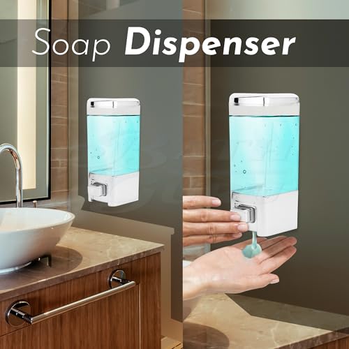 BATH GURU ABS Heavy Duty Wall Mounted Soap Shampoo Conditioner Handwash Gel Liquid Soap Sanitizer Dispenser for Bathroom Basin Kitchen Sinks and Industrial Use (500 Ml, Chrome Plated), Plastic - Image 3