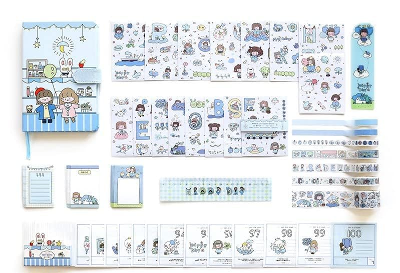 Retailio طقم لوازم المجلات 346 قطعة ألبوم قصاصات عتيق لتدوين الفن مجلة جينك DIY زينة ملصقات ورقية أطقم حرفية دفتر ألبوم كولاج شريط جمالي (متجر أرنب للبقالة - أزرق) - Image 2