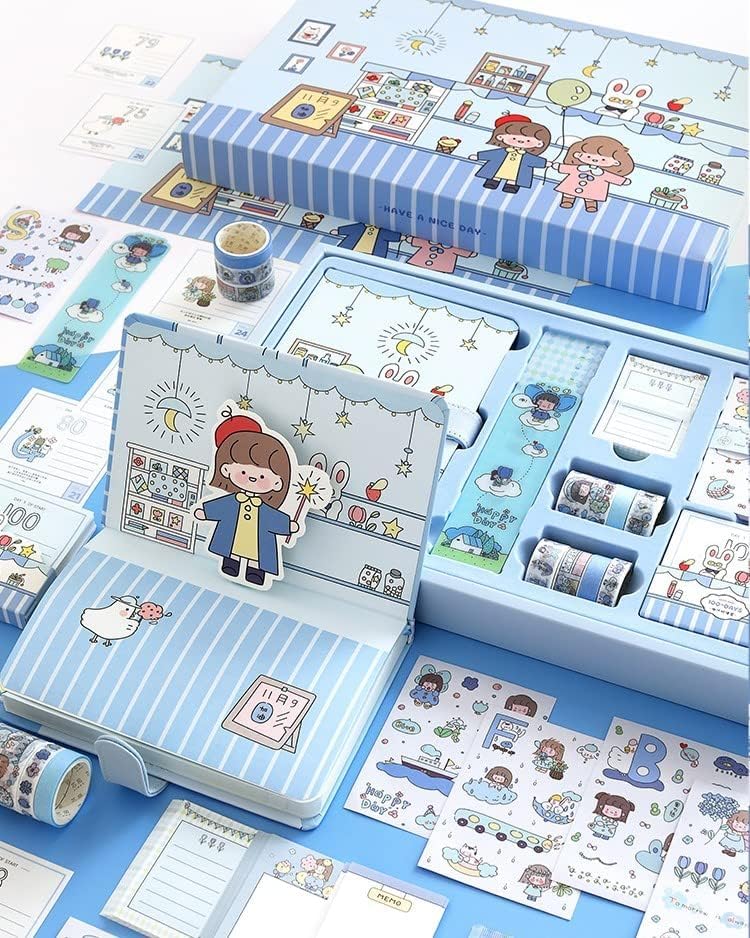 Retailio طقم لوازم المجلات 346 قطعة ألبوم قصاصات عتيق لتدوين الفن مجلة جينك DIY زينة ملصقات ورقية أطقم حرفية دفتر ألبوم كولاج شريط جمالي (متجر أرنب للبقالة - أزرق) - Image 3