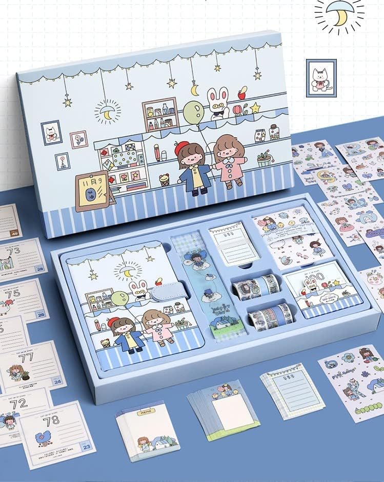 Retailio طقم لوازم المجلات 346 قطعة ألبوم قصاصات عتيق لتدوين الفن مجلة جينك DIY زينة ملصقات ورقية أطقم حرفية دفتر ألبوم كولاج شريط جمالي (متجر أرنب للبقالة - أزرق) - Image 4