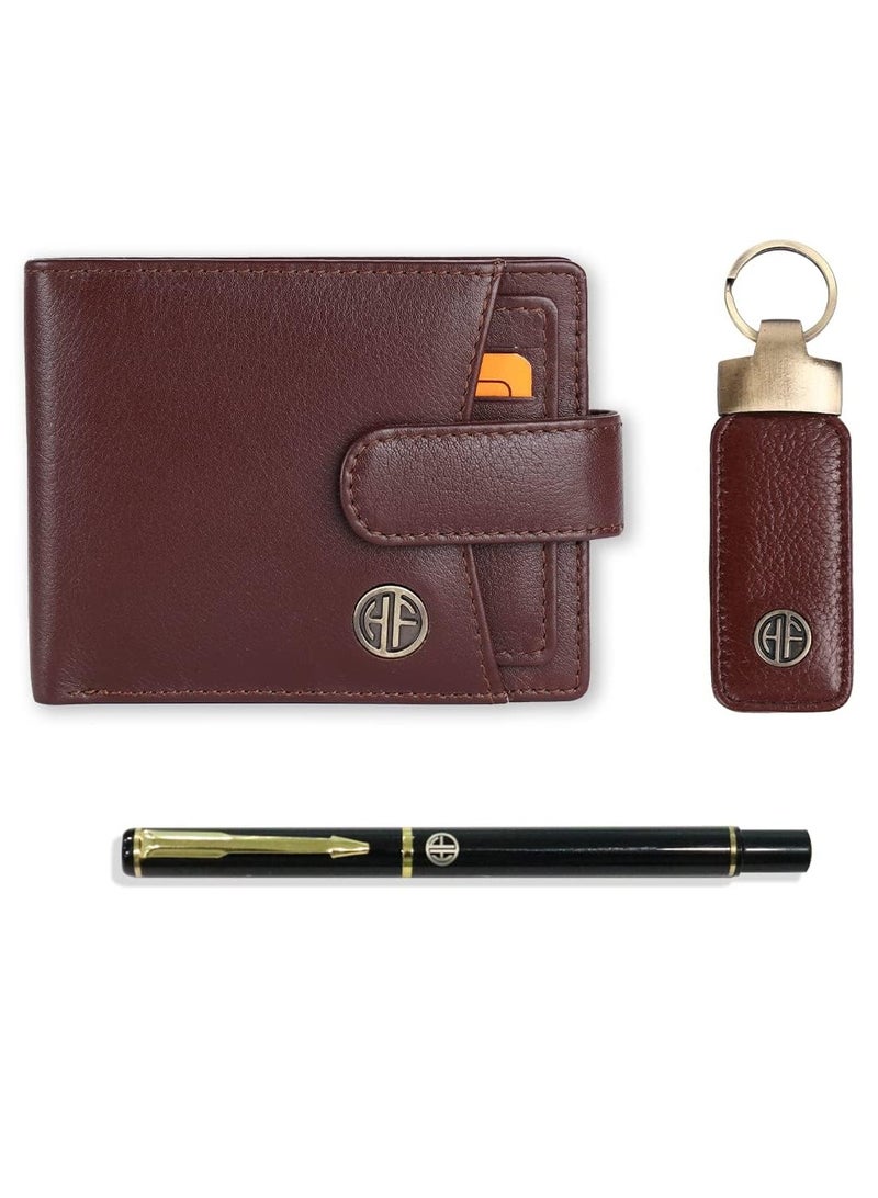 HAMMONDS FLYCATCHER Gift for Men - Men's Leather Wallet, Keychain, and Ball Pen Combo -  Leather, 5 ATM Card Slots and More - Gift Set for Husband, Boyfriend, Father - Redwood Brown | HF502LNBR_KR_PEN | C8GD - Image 1