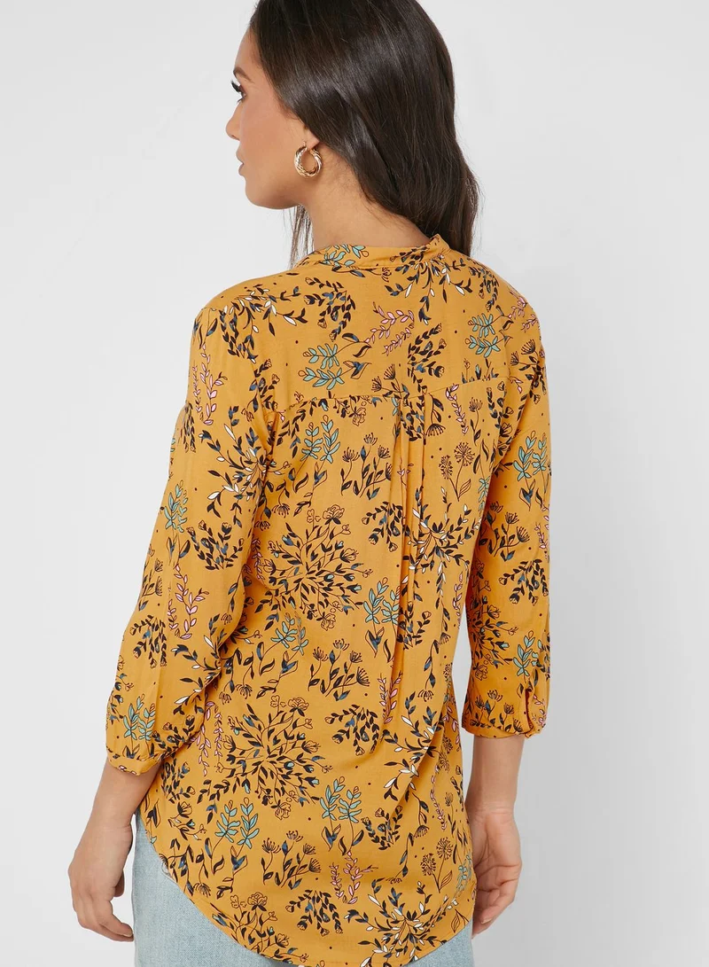 VERO MODA Floral Print Split Neck Tunic