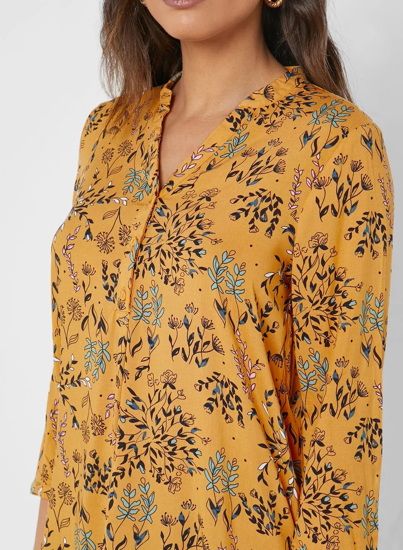VERO MODA Floral Print Split Neck Tunic
