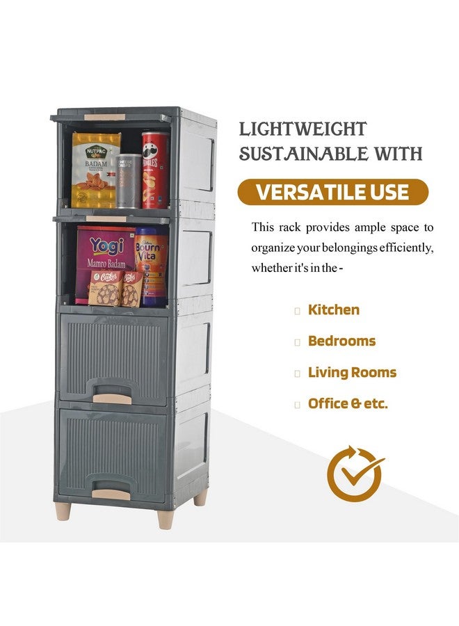 Kuber Industries 6 Units Storage Cabinet Organizer (4 + 2) | Multipurpose Folding Storage Racks | Clothes Drawer Organizer for Wardrobe | Grey - Image 5