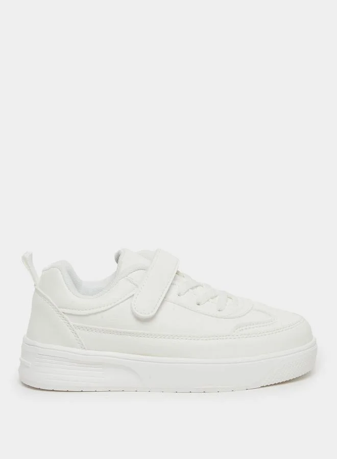 ستايلي Styli Unisex White Textured Sneakers with Hook and Lace