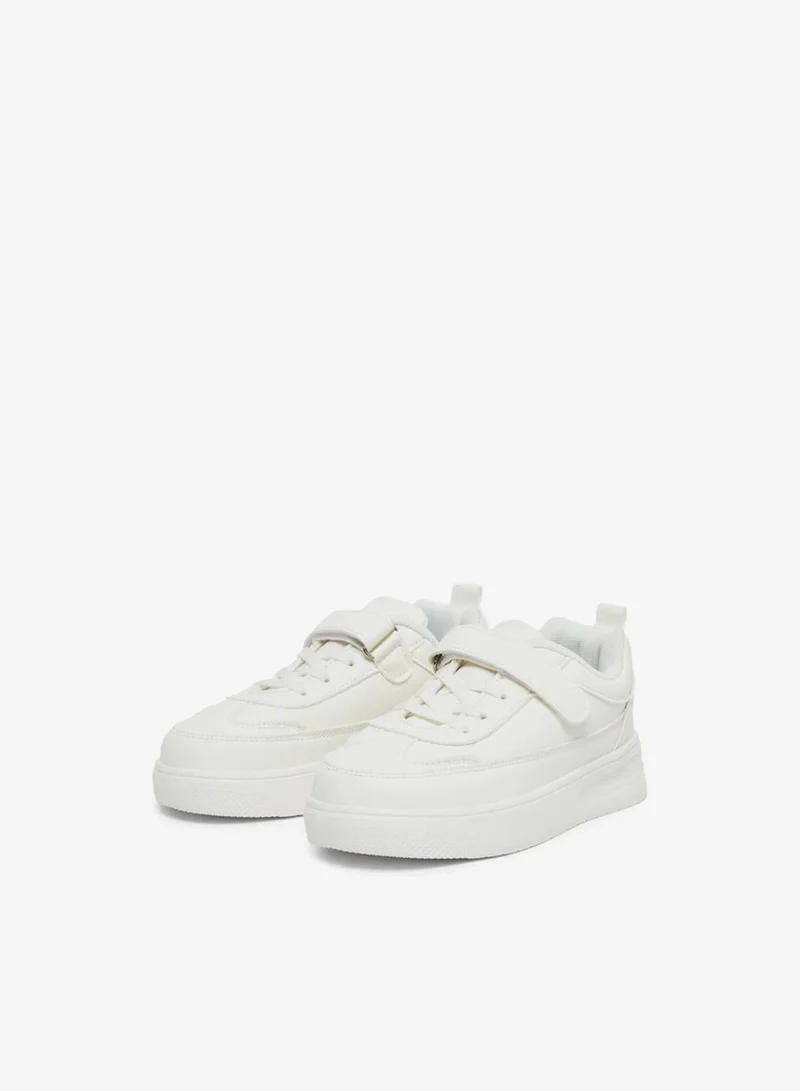 Styli Active Unisex White Textured Sneakers with Hook and Lace