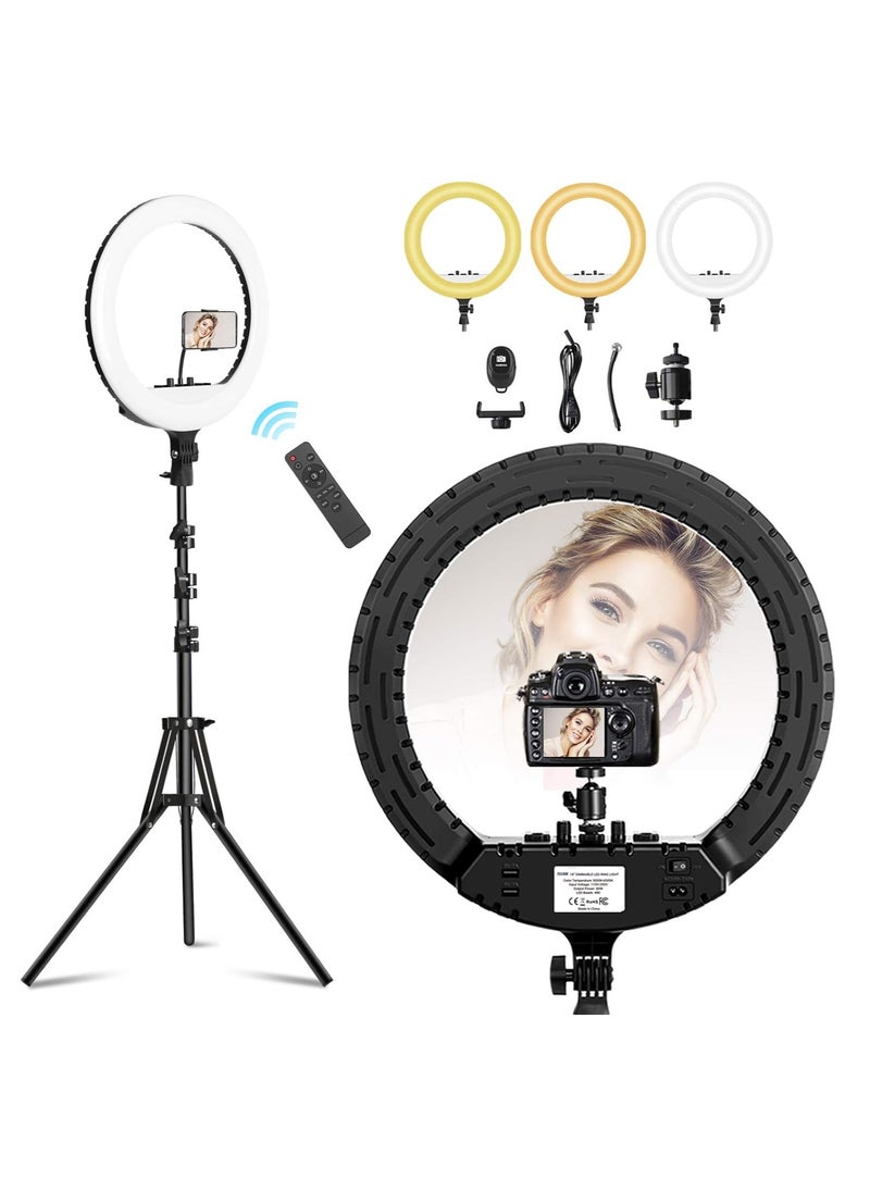 Generic - Ring Light with Tripod Stand and Phone Holder 46cm, Dimmable LED Ring Light with 3 Colors and 10 Brightness Levels for YouTube/TikTok/Live Streaming/Video Shooting/Makeup - Image 1