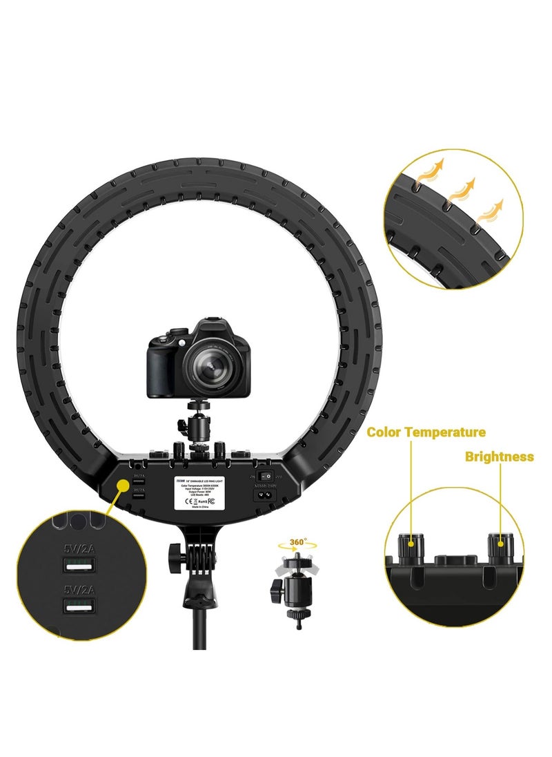 Generic - Ring Light with Tripod Stand and Phone Holder 46cm, Dimmable LED Ring Light with 3 Colors and 10 Brightness Levels for YouTube/TikTok/Live Streaming/Video Shooting/Makeup - Image 1