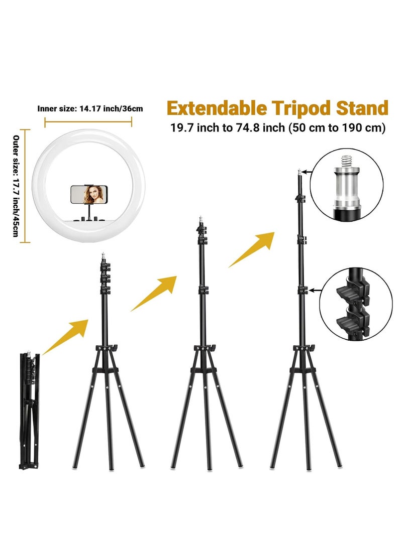 Generic - Ring Light with Tripod Stand and Phone Holder 46cm, Dimmable LED Ring Light with 3 Colors and 10 Brightness Levels for YouTube/TikTok/Live Streaming/Video Shooting/Makeup - Image 1