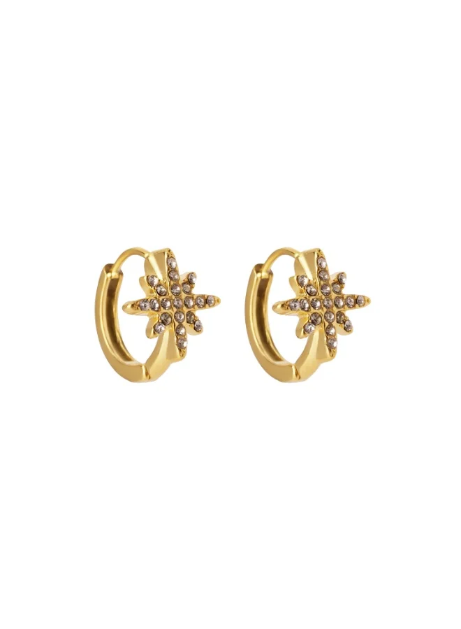 Palmonas 18K Gold Tone Plated Celestial Star Spark Hoop Earrings For Women - Waterproof & Anti-Tarnish