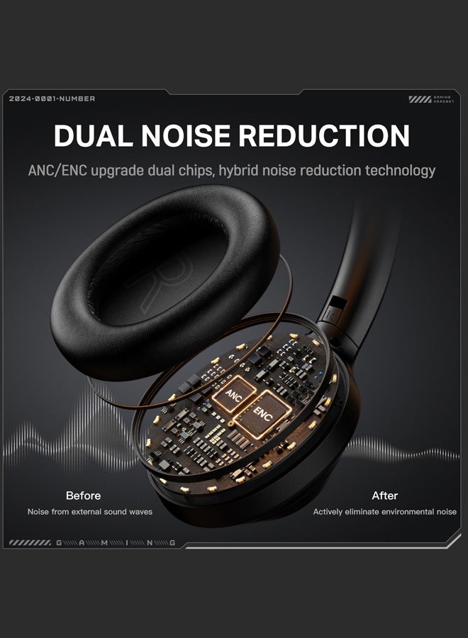 onikuma GT811 Wireless Gaming Headset,Gaming Headphone with Mic,ANC & 60ms Low Latency | 55H Playback, 40mm Drivers & Wired + Bluetooth 5.4 for Immersive PC/Mobile Gaming,Black  - Image 2