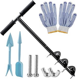 WIHQIBVCE WIHQIBVCE Hand Post Hole Digger - 24' x 4" Earth Garden Auger Drill with Gloves, Non-Slip Handle, Spiral Drill Planter  - Image 1