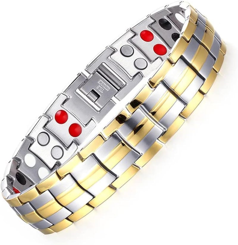 AC&L Dual color Gold & Silver Bracelet - Stainless Steel - Health Power Energy -Germanium magnetic stone, One Size - Image 1