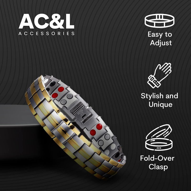 AC&L Dual color Gold & Silver Bracelet - Stainless Steel - Health Power Energy -Germanium magnetic stone, One Size - Image 3