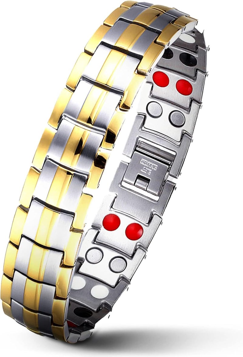 AC&L Dual color Gold & Silver Bracelet - Stainless Steel - Health Power Energy -Germanium magnetic stone, One Size - Image 2