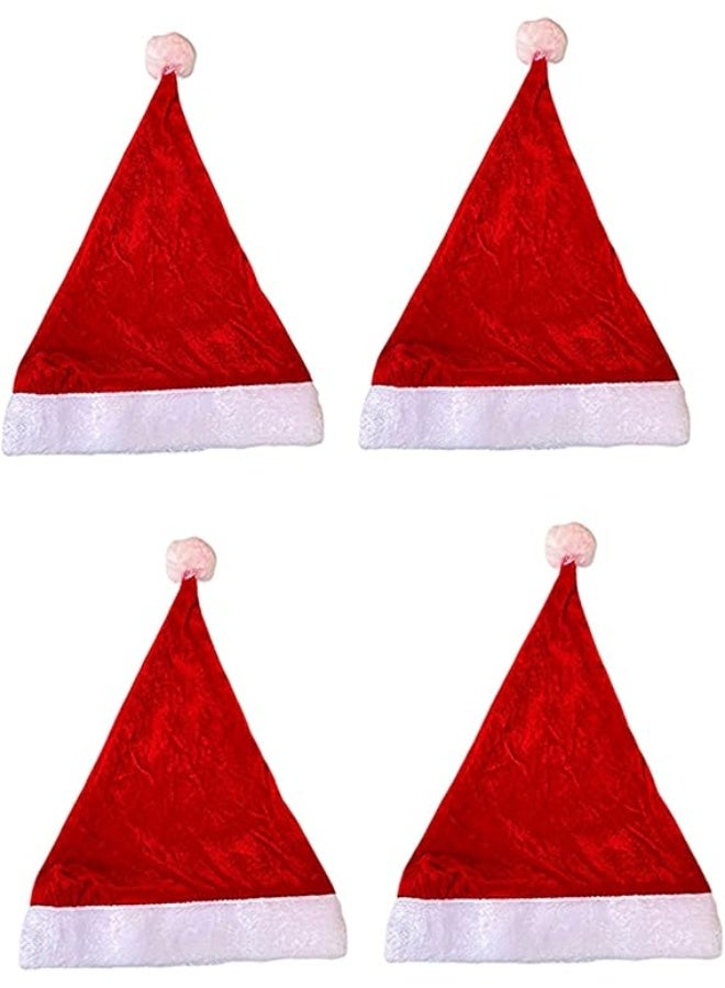 Happy Hugs Traditional Red and White Santa Claus Hat, Pack of 4, Christmas Holiday Party Costume Accessory