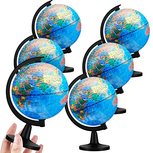 Henoyso 6 Pcs World Globe for Kid 46 Educational Mini Desk Decorative Earth Globes with Black Stand Learning Rotating World Map for End of School Year Graduate Gift Geography Classroom Table Decor - Image 1