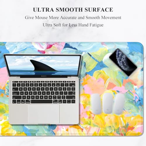 Auhoahsil Desk Mouse Pad, Large Gaming Mousepad, XXL Desk Pad, Extended Long Superior Micro-Weave Cloth Non-slip Rubber Big Computer Mouse Mat for Gamer, Office & Home, 35" x 15", Abstract Watercolour - Image 3