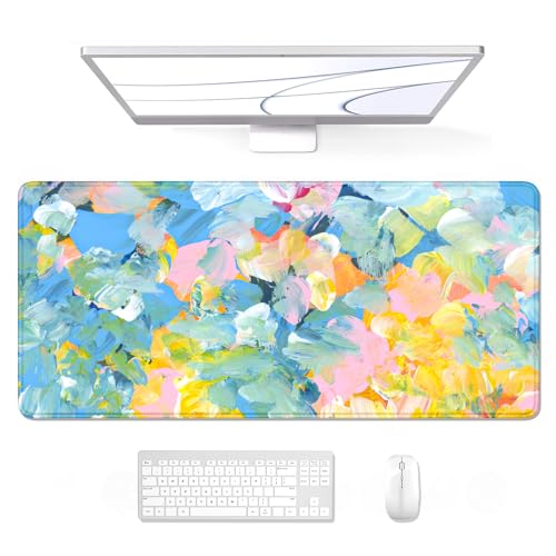 Auhoahsil Desk Mouse Pad, Large Gaming Mousepad, XXL Desk Pad, Extended Long Superior Micro-Weave Cloth Non-slip Rubber Big Computer Mouse Mat for Gamer, Office & Home, 35" x 15", Abstract Watercolour - Image 1