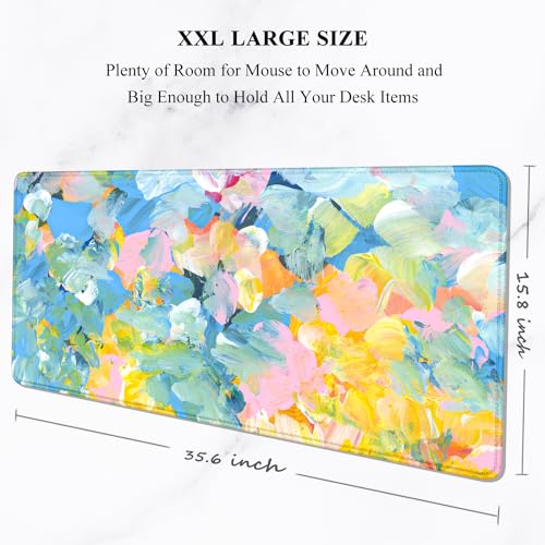 Auhoahsil Desk Mouse Pad, Large Gaming Mousepad, XXL Desk Pad, Extended Long Superior Micro-Weave Cloth Non-slip Rubber Big Computer Mouse Mat for Gamer, Office & Home, 35" x 15", Abstract Watercolour - Image 2