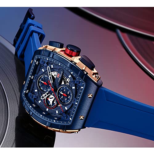 MF MINI FOCUS Men's Watch Fashion Tonneau Wrist Watches (Chronograph/Waterproof/Luminous/Calendar) Silicon Strap Quartz Watch for Men - Image 2