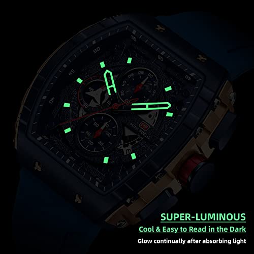MF MINI FOCUS Men's Watch Fashion Tonneau Wrist Watches (Chronograph/Waterproof/Luminous/Calendar) Silicon Strap Quartz Watch for Men - Image 4