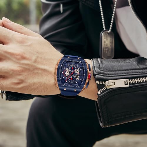 MF MINI FOCUS Men's Watch Fashion Tonneau Wrist Watches (Chronograph/Waterproof/Luminous/Calendar) Silicon Strap Quartz Watch for Men - Image 3