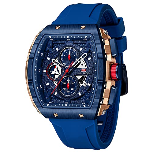 MF MINI FOCUS Men's Watch Fashion Tonneau Wrist Watches (Chronograph/Waterproof/Luminous/Calendar) Silicon Strap Quartz Watch for Men - Image 1