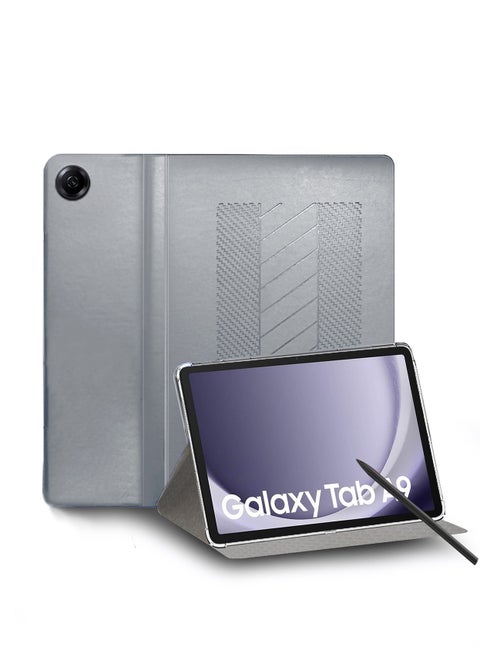 Classic PU Leather Trifold Stand Flip Case Cover For Samsung Galaxy Tab A9 4G 2023 (X110, X115) 8.7 Grey