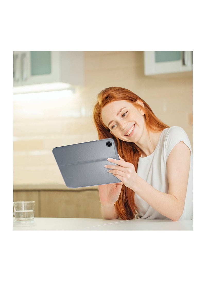 بيتر غطاء حماية كلاسيكي من جلد البولي يوريثان قابل للطي بحامل ثلاثي لهاتف سامسونج جالاكسي تاب A9 4G 2023 (X110, X115) 8.7 رمادي - Image 5