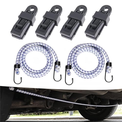 ijuicy 2 PCS Gust Straps Car Cover Wind Protector, Tensile Elastic Strong Load Rope with 4 Windproof Clips, Hold Car Cover Straps Down from Blowing Off in High Winds, Universal for Cars (White) - Image 1