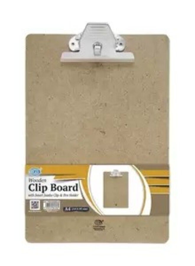 Fis Wooden Clip Boards (Smart Jumbo Clip With Pen Holder), A4 Size - FSCBWOODSJA4