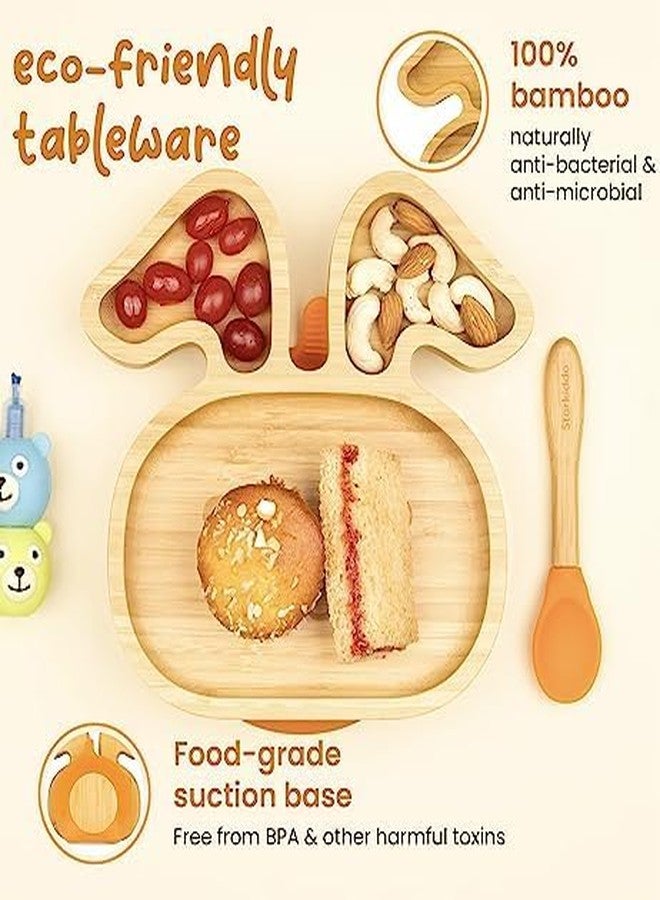 StarKiddo® Bunny Bamboo Suction Plate for Baby and Toddler with Adjustable Printed Bib and Weaning Spoon|BPA Free Non-Toxic | Baby-led weaning Supplies for Toddler Self-Feeding(Combo-Orange) - Image 5