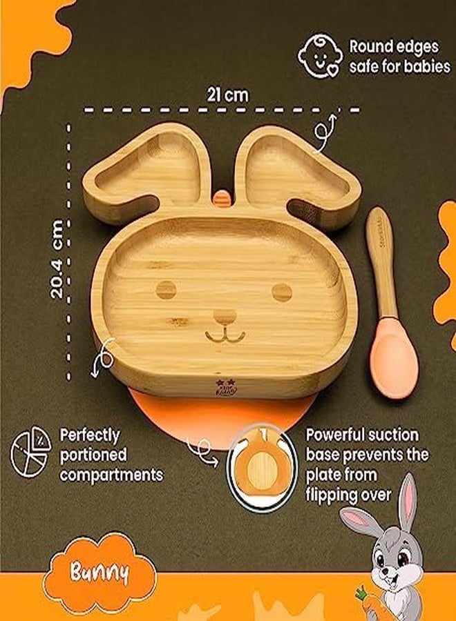 StarKiddo® Bunny Bamboo Suction Plate for Baby and Toddler with Adjustable Printed Bib and Weaning Spoon|BPA Free Non-Toxic | Baby-led weaning Supplies for Toddler Self-Feeding(Combo-Orange) - Image 4