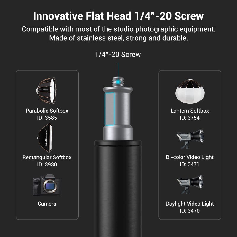 SMALLRIG ستاند إضاءة فوتوغرافي SmallRig 110"/9.2 قدم مع ذراع متحرك، حامل ثلاثي القوائم من الألمنيوم الثقيل مع وسادة هوائية، مزود بمسمار 1/4" لصندوق الضوء، الاستوديو، الفلاش، ضوء الحلقة، الكاميرا، بحد أقصى 11 رطل، RA-S280A - Image 3