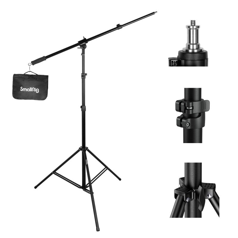 SMALLRIG ستاند إضاءة فوتوغرافي SmallRig 110"/9.2 قدم مع ذراع متحرك، حامل ثلاثي القوائم من الألمنيوم الثقيل مع وسادة هوائية، مزود بمسمار 1/4" لصندوق الضوء، الاستوديو، الفلاش، ضوء الحلقة، الكاميرا، بحد أقصى 11 رطل، RA-S280A - Image 1