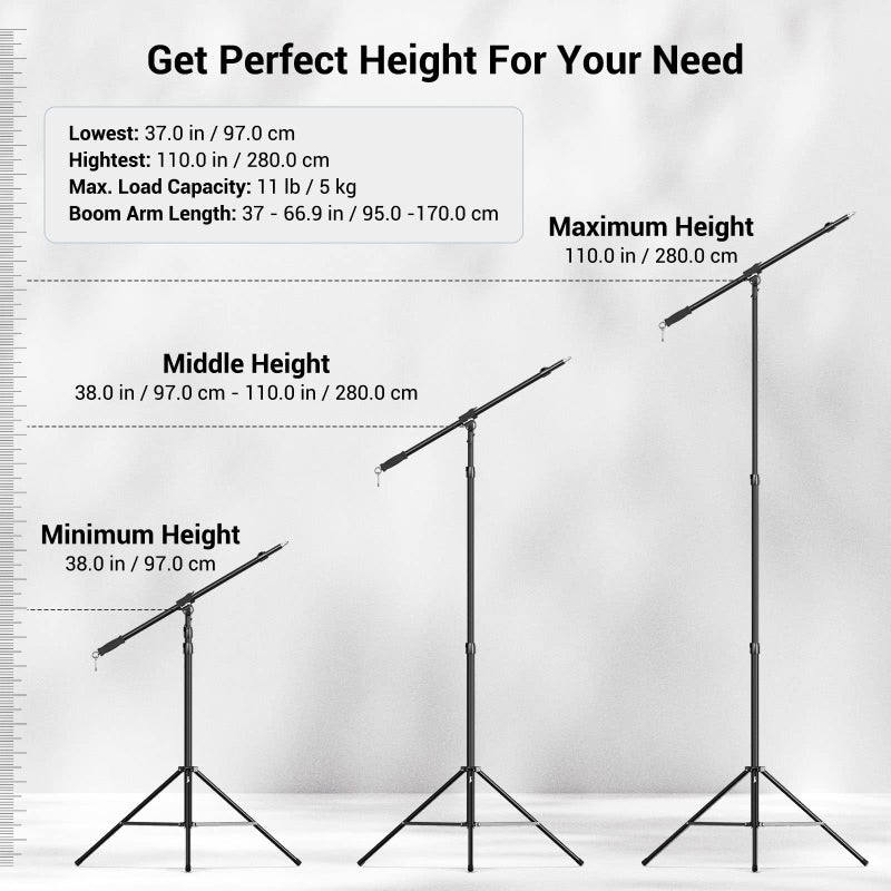SMALLRIG ستاند إضاءة فوتوغرافي SmallRig 110"/9.2 قدم مع ذراع متحرك، حامل ثلاثي القوائم من الألمنيوم الثقيل مع وسادة هوائية، مزود بمسمار 1/4" لصندوق الضوء، الاستوديو، الفلاش، ضوء الحلقة، الكاميرا، بحد أقصى 11 رطل، RA-S280A - Image 2