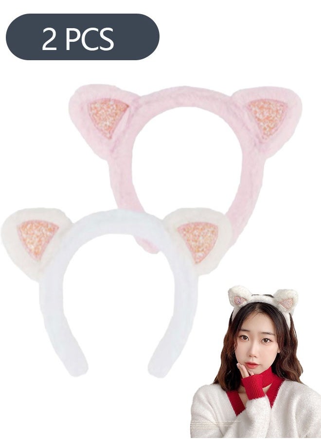 Ant 2-Piece Cat Ears Hair Band, Women Girls Lovely Cat Faux Plush Fur Ears Cat Ear Hairband Hair Clip Hair Hoop for Daily Wearing and Party Decoration  - Image 1