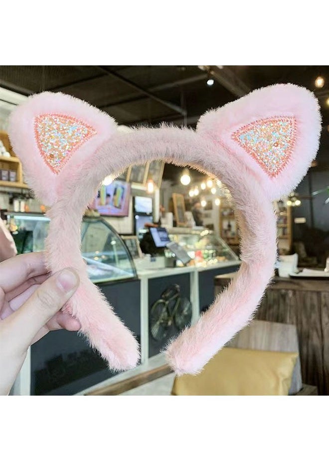 Ant 2-Piece Cat Ears Hair Band, Women Girls Lovely Cat Faux Plush Fur Ears Cat Ear Hairband Hair Clip Hair Hoop for Daily Wearing and Party Decoration  - Image 2