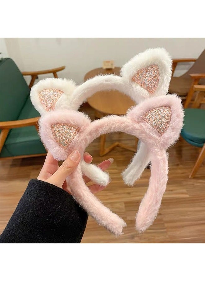 Ant 2-Piece Cat Ears Hair Band, Women Girls Lovely Cat Faux Plush Fur Ears Cat Ear Hairband Hair Clip Hair Hoop for Daily Wearing and Party Decoration  - Image 4