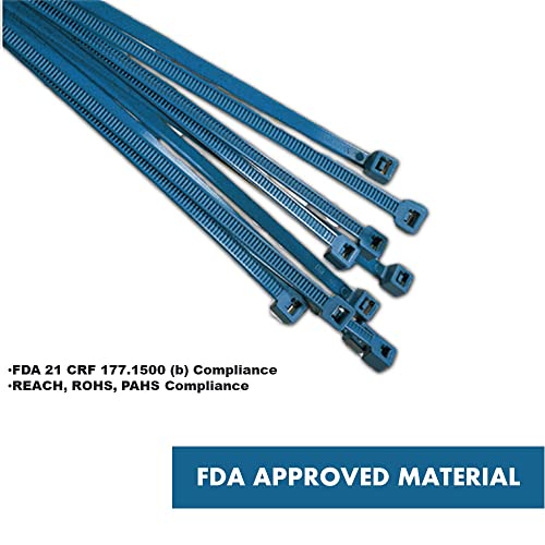 Kable Kontrol Metal Detectable Blue Zip Ties 100 Pcs 11 Inch, 50 Lbs Tensile Strength, Iron Infused Self-Locking Industrial Cable Ties - Image 2