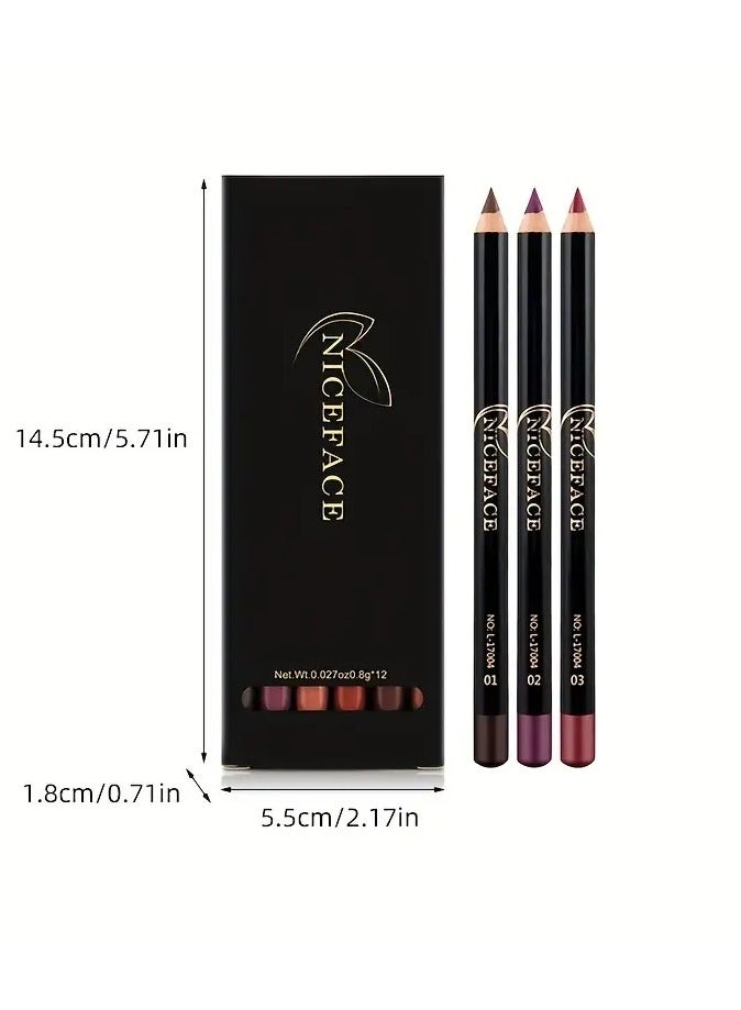 NICEFACE مجموعة 12 قطعة من قلم تحديد الشفاه الإيطالي ديلوكس فائق النعومة مكون من 12 لونًا، محدد شفاه طويل الأمد مقاوم للماء وملمس مخملي ناعم وكريمي - Image 3