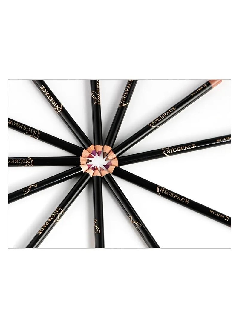 NICEFACE مجموعة 12 قطعة من قلم تحديد الشفاه الإيطالي ديلوكس فائق النعومة مكون من 12 لونًا، محدد شفاه طويل الأمد مقاوم للماء وملمس مخملي ناعم وكريمي - Image 4