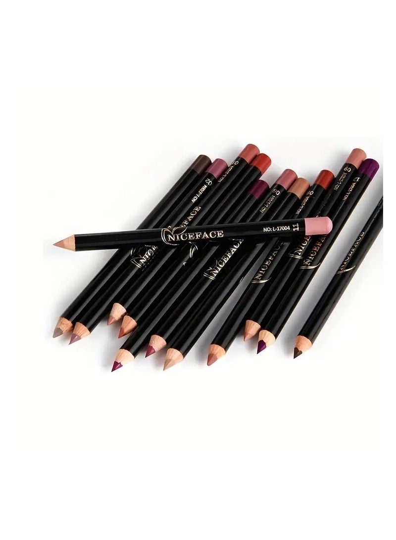 NICEFACE مجموعة 12 قطعة من قلم تحديد الشفاه الإيطالي ديلوكس فائق النعومة مكون من 12 لونًا، محدد شفاه طويل الأمد مقاوم للماء وملمس مخملي ناعم وكريمي - Image 5