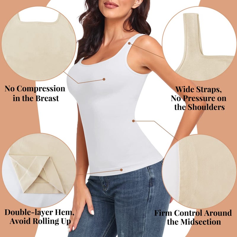 EUYZOU Women's 3PK Tummy Control Shapewear Tank Tops Seamless Square Neck Compression Tops Slimming Body Shaper Camisole-Black/White/Coffee XXL - Image 4